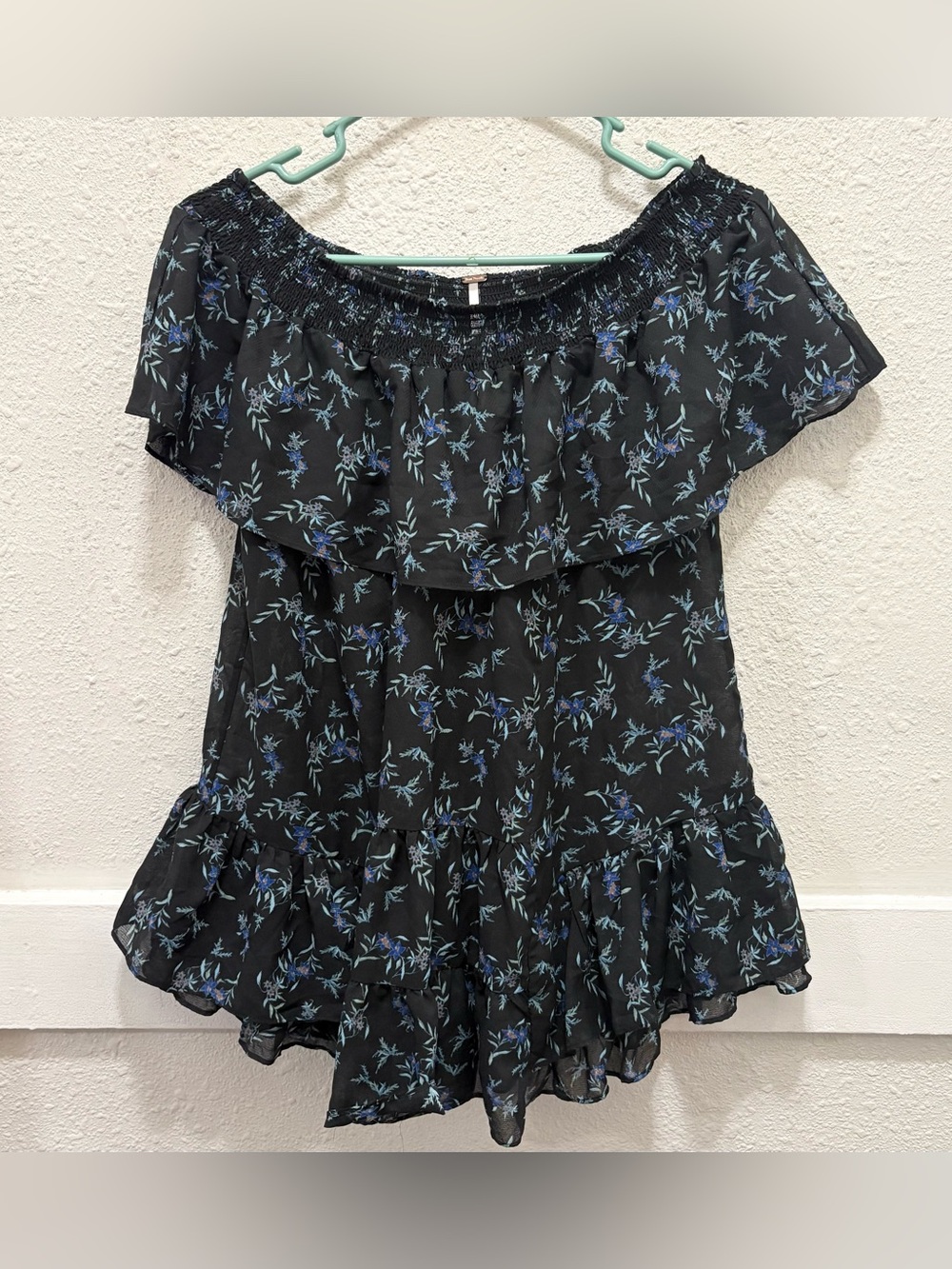 Free People Chiffon Floral Off the Shoulder Top XS